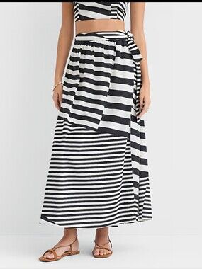NWT LOFT Beach Striped Linen Cotton Maxi Wrap Skirt